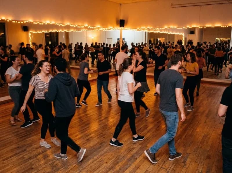 Troca de pares na salsa, toda a gente a rir