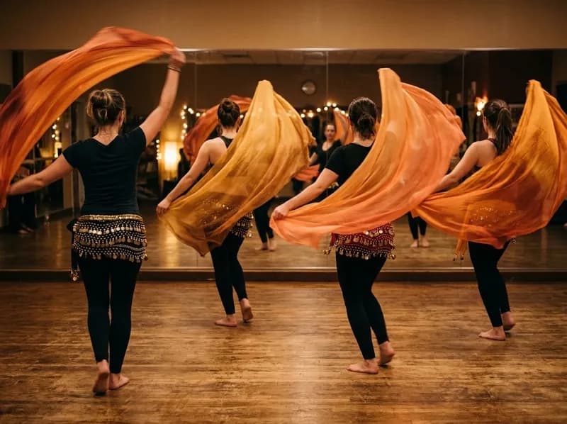 Aula de dança do ventre com véus