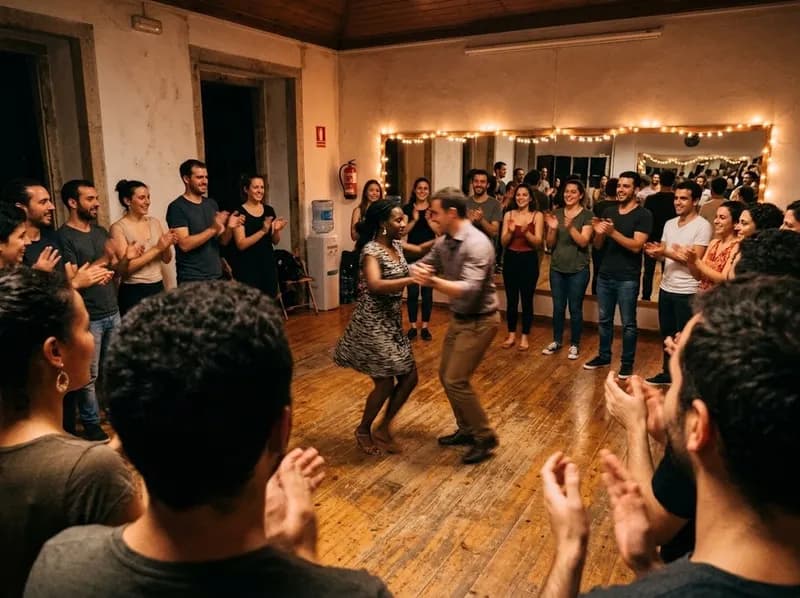 Noite de semba, o grupo a dançar em roda